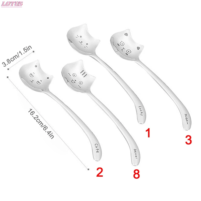 

Cat Dessert Spoon 304 Stainless Steel Teaspoon For Coffee Ice Cream Laser Engraving Long Handle Flatware GiftTableware