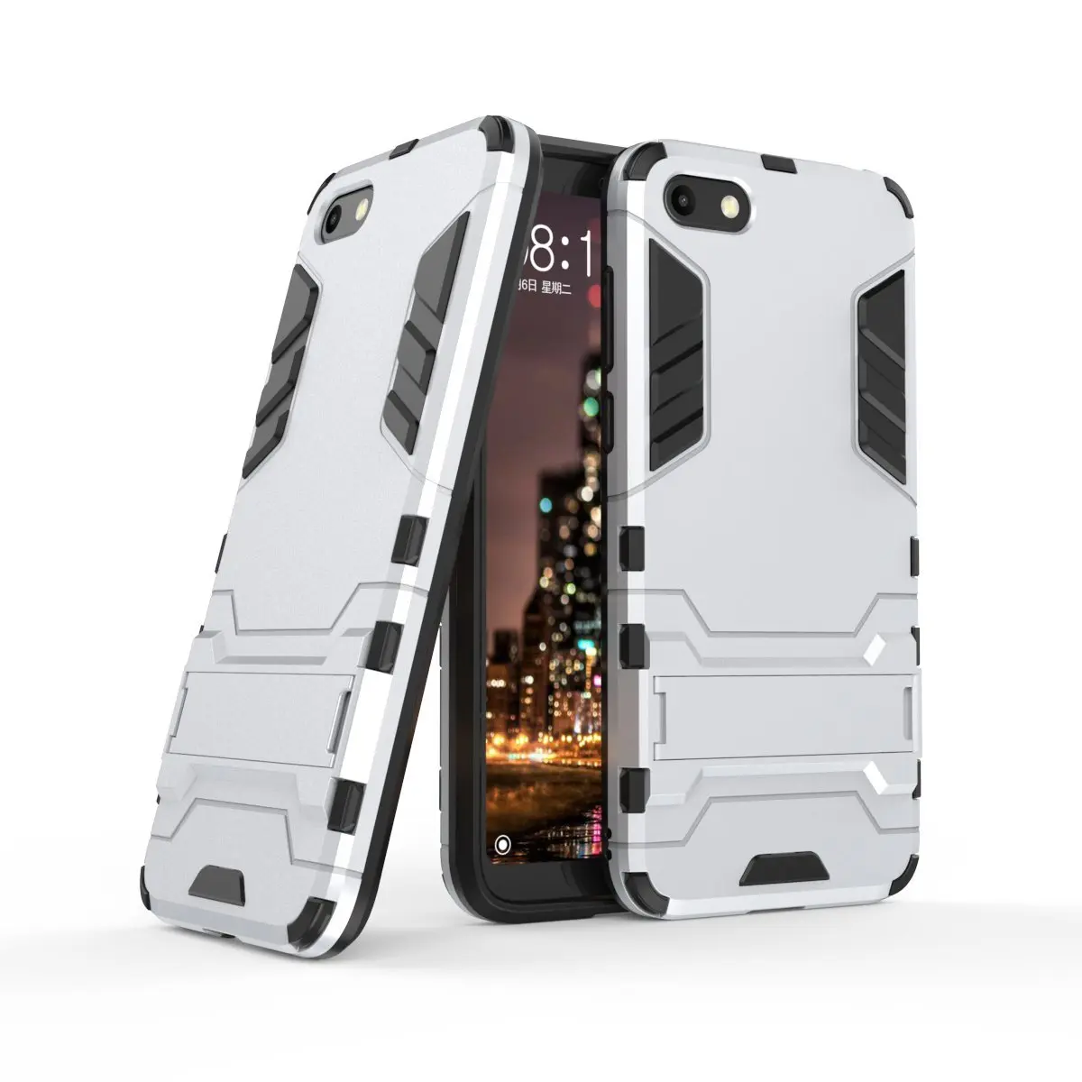 robot case silver Гибридный жесткий чехол для huawei Honor 7A чехол Honor 7A DUA-L22 Силиконовый прочный бампер противоударный чехол для Honor 8A 8S 8X - Цвет: robot case silver