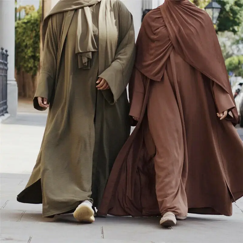 3pcs Set Eid Open Cardigan Dubai Robe Kimono Kaftan Abaya Muslim Hijab Dress Jilbab Islamic Saudi Arab Caftan Jalabiya