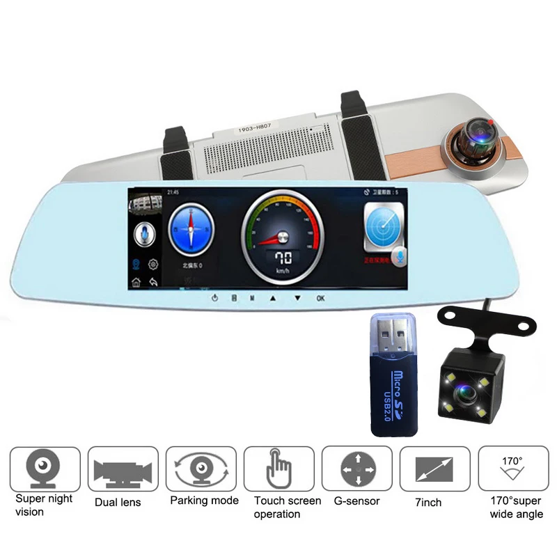 2 pcs accessory2 Автомобильный видеорегистратор, камера " Full HD 1080 P, сенсорный экран, ночное видение, зеркало заднего вида, видео видеорегистратор, двойной объектив, обратное изображение, видеорегистратор - Название цвета: 2 pcs accessory2