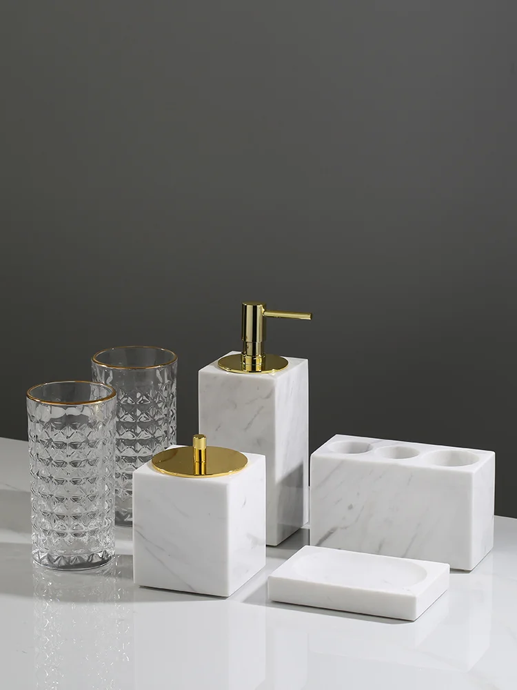 marble bathroom set liquid soap dispenser toothbrush holder gargle cup tray cotton swabtissue box sell separately nordic style free global shipping