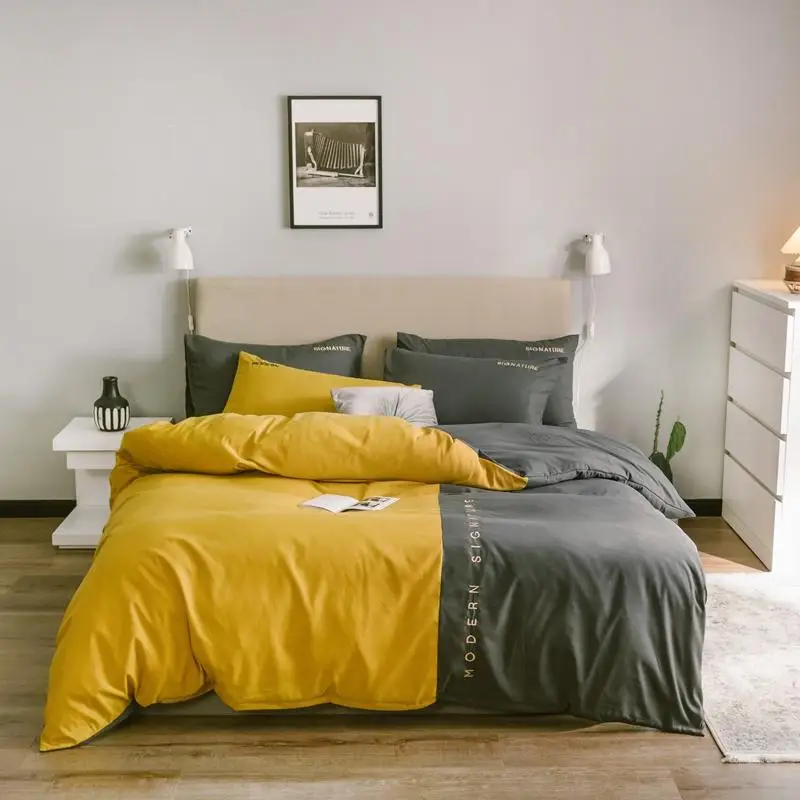 

Hyaluronic acid solid color double fight brushed simple style duvet cover bedding sets 4pcs bed sheet queen king flat fitted