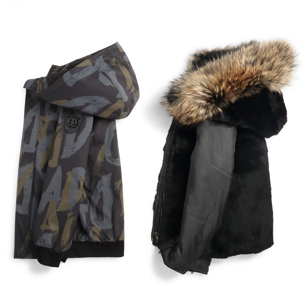 Мужская зимняя куртка с подкладкой из кроличьего меха отделкой воротником и