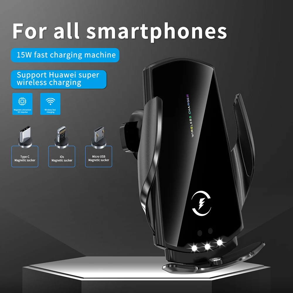 

Magnetic 15W Charging Car Holder foriPhone 11 Pro 11 Max Smart Clamping Qi Wireless Charger Air Vent Mount Universal for Phones