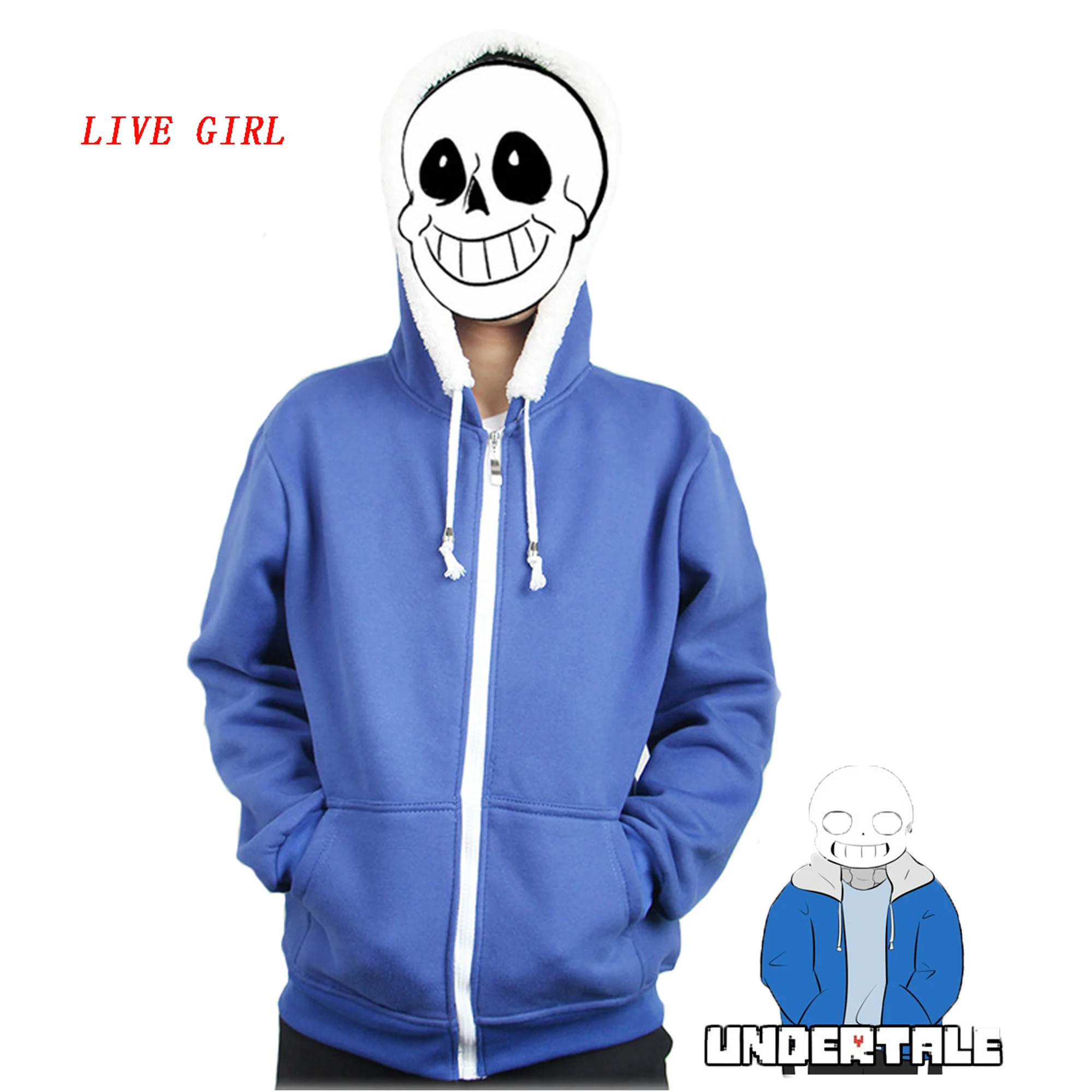 Мужской костюм для косплея Undertale Sans Синяя толстовка с капюшоном на молнии зимняя