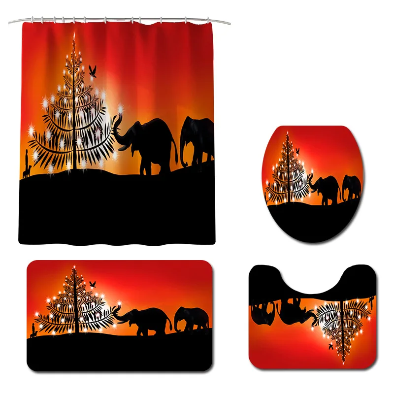 Коврик для ванной комнаты с рождественским принтом слона водонепроницаемая