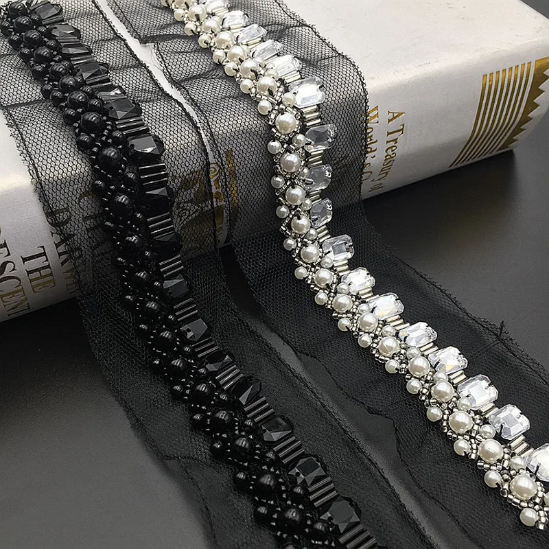 Кружевная отделка 2 ярда цвет белый черный наряд с жемчужной отделкой бисером