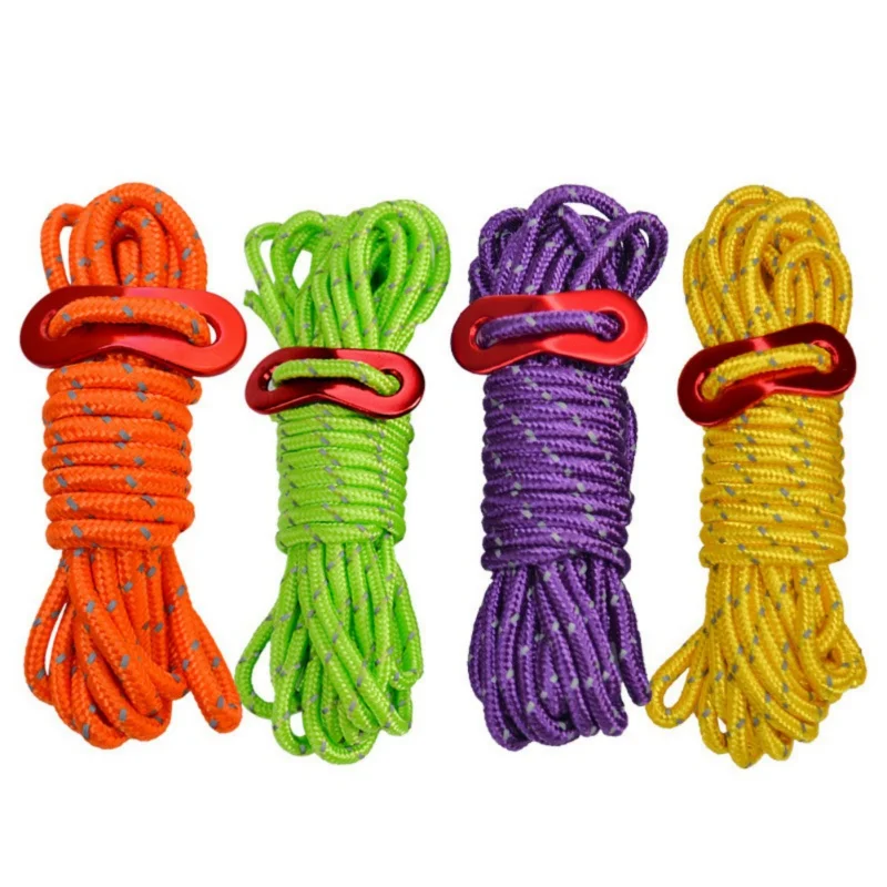 

Reflective Nylon Rope Parachute Cord with Aluminum Alloy Tensioner for Tent 2M 4PCS High Quality Multifuctional Outdoor Ropes