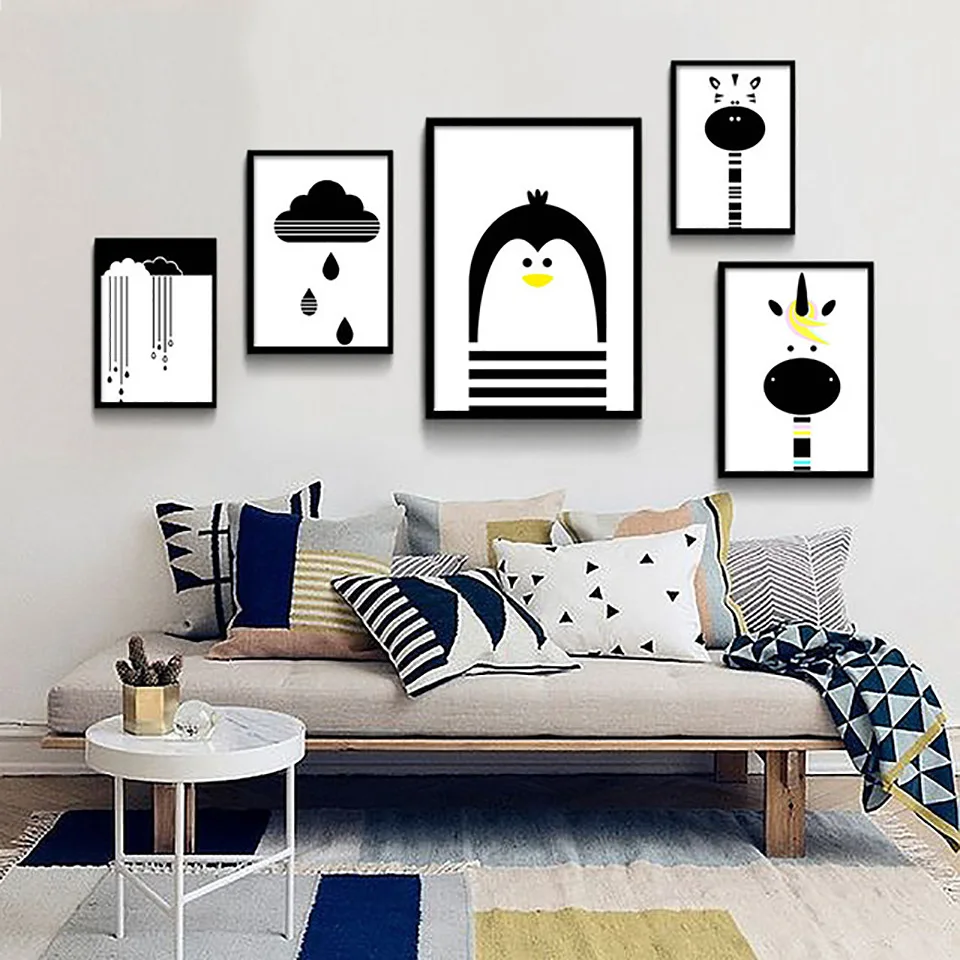 Canvas Painting Nordic Style Cartoon Giraffe Penguin Hd Prints Home Decor Wall Art Modular Simple Pictures Poster For Kids Room | Дом и сад