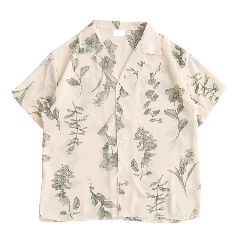 

Printed Casual Shirts Women Summer Retro T Shirt Loose Thin Chiffon Top 2021 V-Neck Women Vintage Blouse Cardigan Ladies Tops