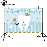 allenjoy tooth party backdrop photography baby boy blue banner decoration stars flag toothpaste toothbrush background photocall