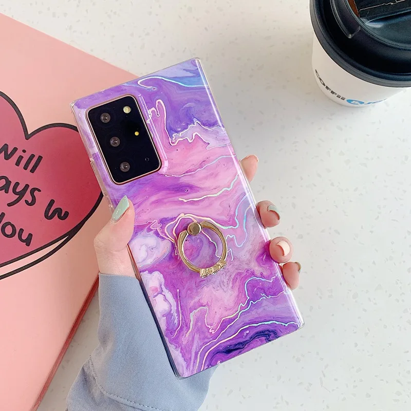 

Marble Finger Ring Phone Case For Samsung Galaxy A21S A51 A71 S20 S20U Note 20 A50 A70 S10 S9 S8 Plus Soft Silicon Cover