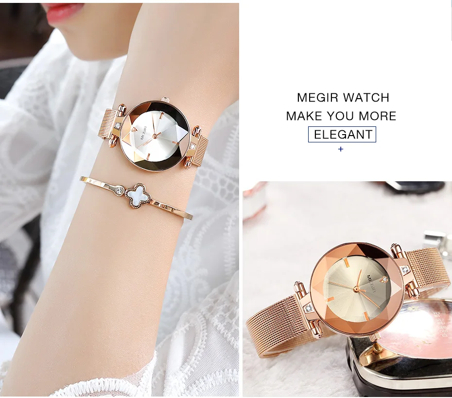 MEGIR роскошные женские часы Reloj Mujer синие сетчатые часы из нержавеющей стали элегантные женские часы-браслет женские часы