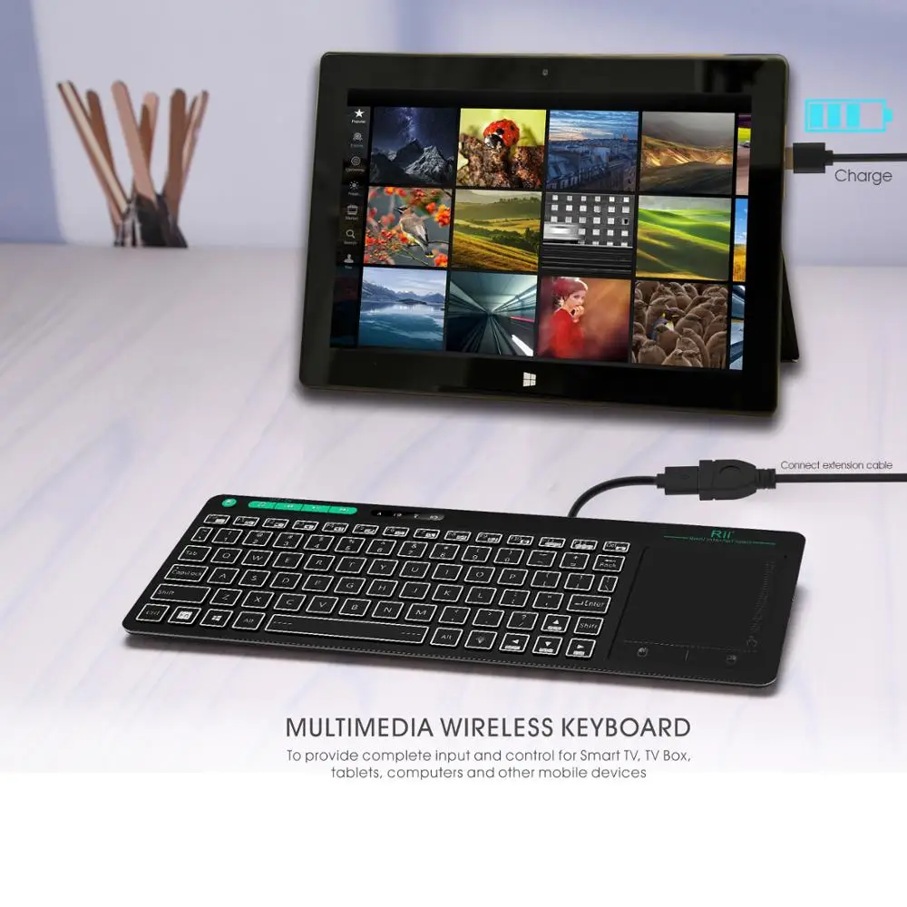 

Rii RT518 RGB Backlit 2.4GHz Wireless Mini Keyboard with Mouse Touchpad for Office PC Laptop USB Keyboard for Desktop