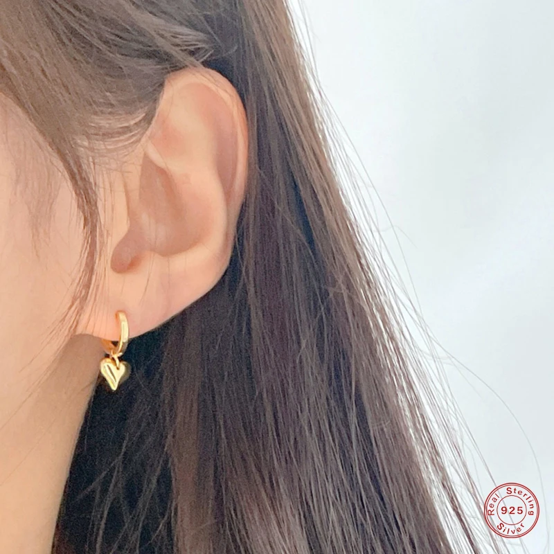 

925 Sterling Silver Simple Heart Charm Earrings For Women Dangle Earrings Fashion Wedding Jewelry Accessories Girlfriend Gifts