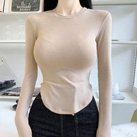 womens t shirt o neck skinny thin casual t shirts female solid basic asymmetrical sexy 2022 spring new fashion tops tees femme