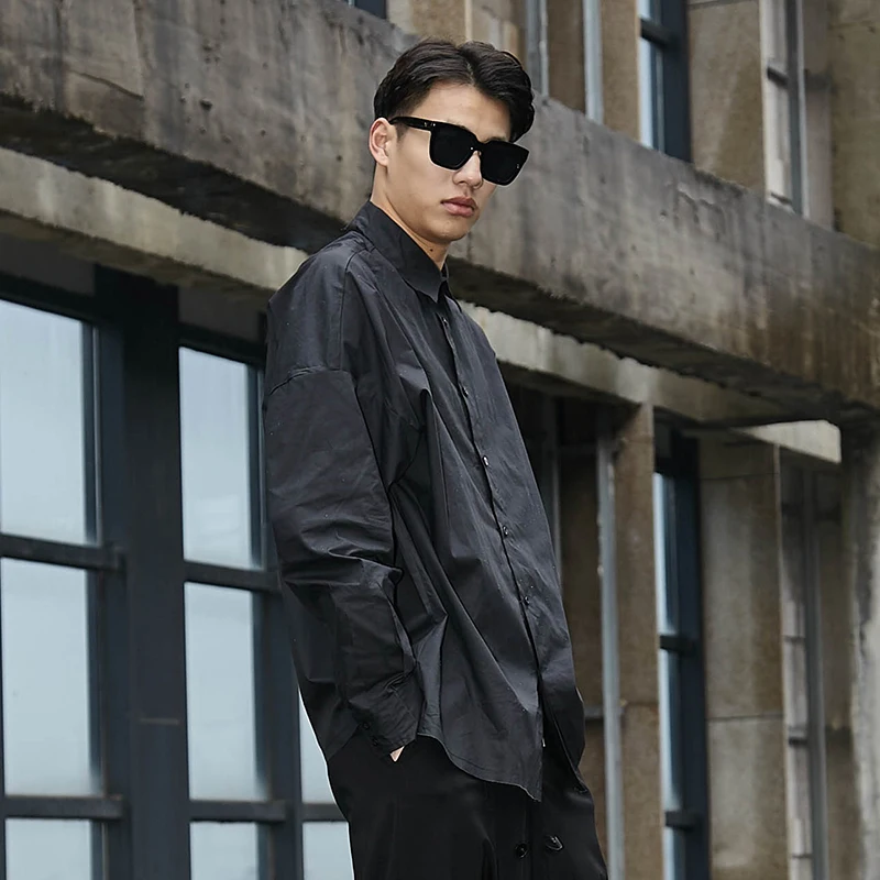 Мужские свободные повседневные рубашки в стиле панк хип-хоп с длинным рукавом