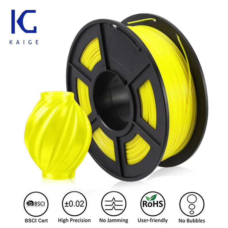 KAIGE PETG Filament 1.75mm 1KG Printing Material 100% No Bubbles High Transparency Good toughness For Creative 3D Printing
