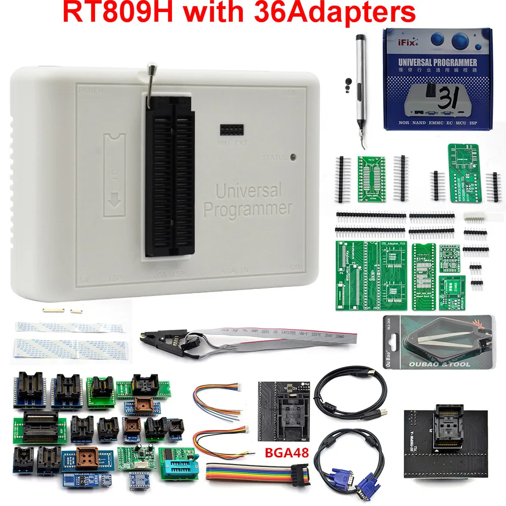 RT809H EMMC NAND FLASH USB программатор + 36 элементов BGA48 TSOP56 SOP44 DIP44 адаптеры с EDID Cble вспомогательная ручка|Калькуляторы|