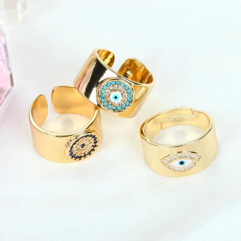 

Daihe Popular Gold Enamel Turkey Eye Ring Women Good Lucky Adjustable Micro Inlay Colorful Zircon Copper Rings Women Jewelry New
