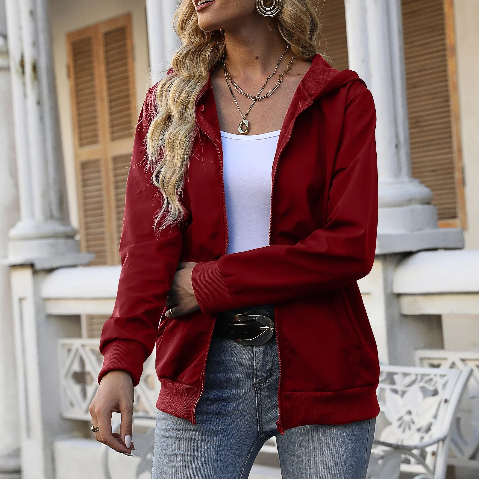 

Women Winter Jacket New Casual Daily Warm Solid Jacket Outdoor Hooded Windproof Watertight Velvet Pockets Coat Outwear