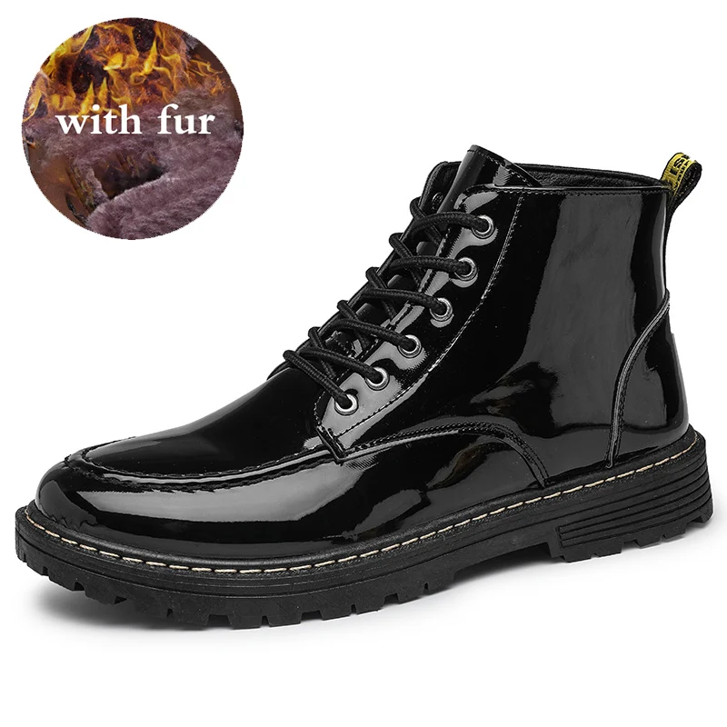 

2020 Business Boots Mens Winter Ankle Boots Men Leather Side Thick Artificial Fur Snow Keep Warm Boots Men Winter Dress Shoes
