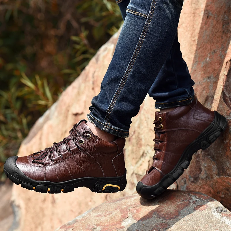 

Men's genuine Leather Casual ankle boots winter plush warm Adult Fashion Mens Sneakers Men Loafers Luxury Brand snow boots