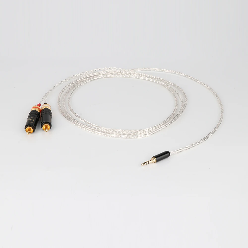 Посеребренный кабель 3 5 мм стерео к 2 RCA Hi-end двойному кабелю для усилителя