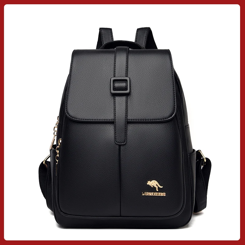 

2021 New Women 's PU Backpack High Quality Soft Leather Leisure Travel Large Capacity School Bags Black For School Teenage Girls