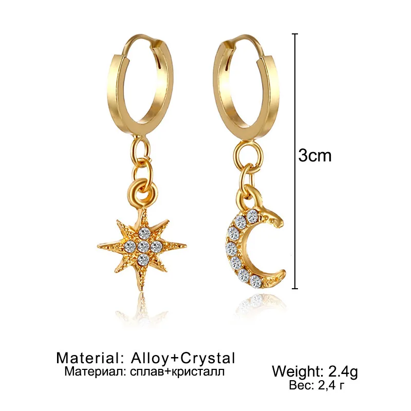 KINFOLK Shiny Crystal Star Moon Earrings Charming for Women 2019 Fashion Dangle Hanging Drop Earing Jewelry | Украшения и