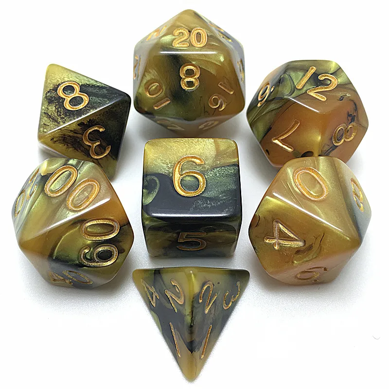Новые 7 шт./компл. разноцветные золотые цифровые кости SetRPG d4 d6 d8 d10 d % d12 d20|dice d4|d20