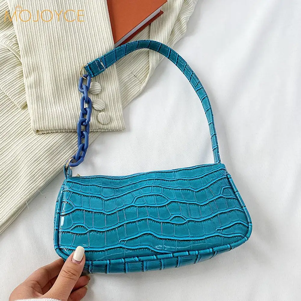 

Fashion Women Stone Pattern PU Leather Pure Color Shoulder Underarm Bag Casual Ladies Chain Handbags Purse