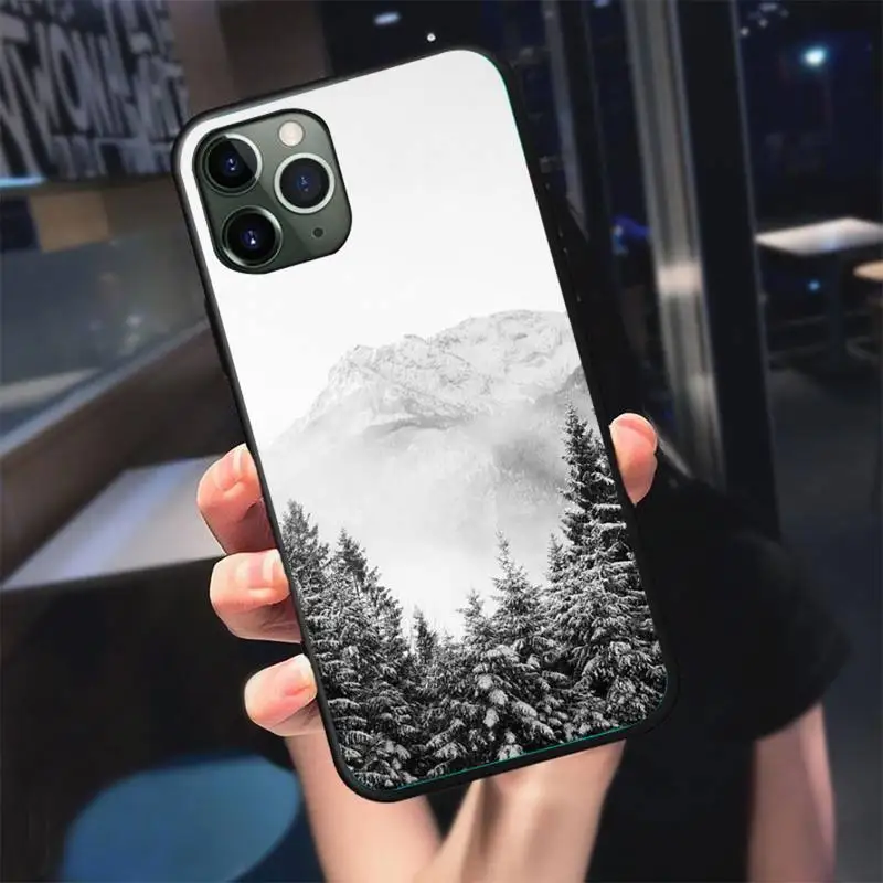 

White Pine Tree Forest Mountain Peak Mist Phone Case For Black-Iphone 5 5s se 6 6s 7 8 11 12 X Xs Xr Pro Plus Max Mini Cover