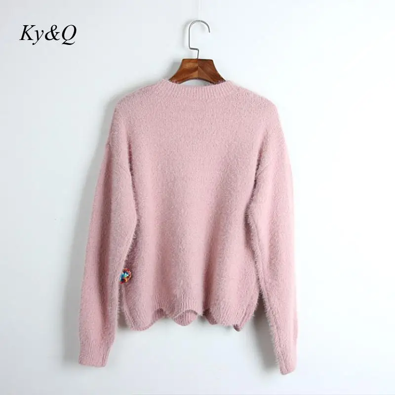 Brand Design Kawaii Kint Pink O-neck Pullover Sweater Colored Wool Ball Decoration Jumper Women Clothes Tide 2019 Winter Tops | Женская