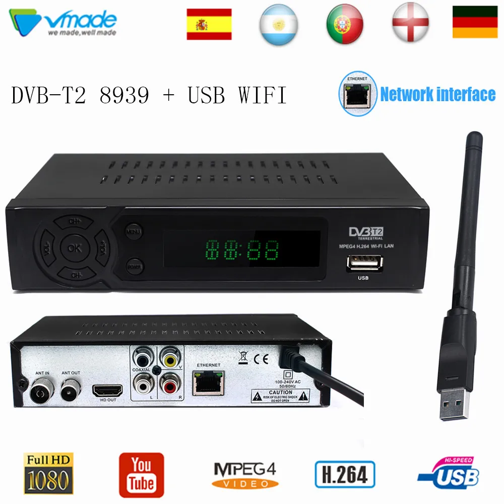 DVB-T DVB-T2 ТВ-тюнер рецептор DVB T2 ТВ-приставка полностью HD 1080P MPEG4 ЦИФРОВОЙ ЭФИРНЫЙ ТВ-приемник с USB wifi телеприставка