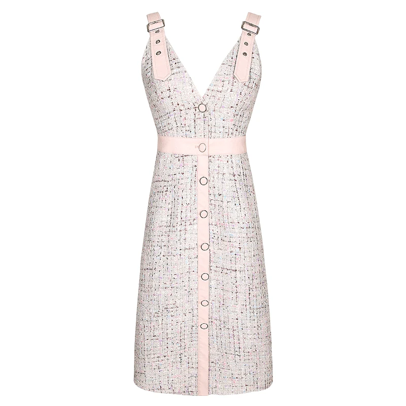 Возможно розовое твидовое Платье До Колена без рукавов на пуговицах в клетку с