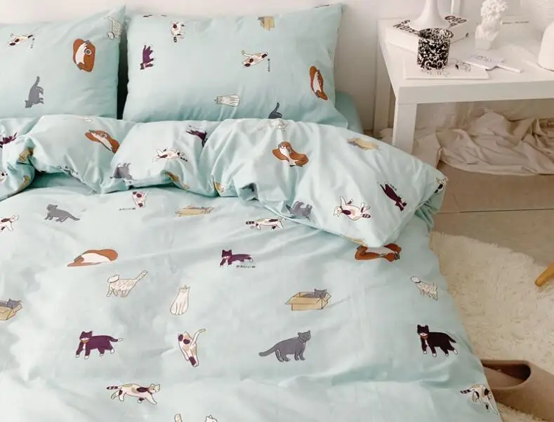 4 шт. милый набор постельного белья для кошек включает пододеяльник простыня