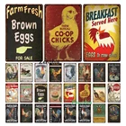 Счастливая цыплята, откладывать яйца, металлический знак, петушиная курятница, потертая винтажная настенная художественная пластина, украшение для фермерского дома, животное, курица, железный постер