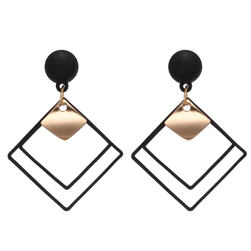 

Korean Statement Black Acrylic Drop Earrings for Women 2021 Fashion Jewelry Vintage Geometric Gold Asymmetric Earring