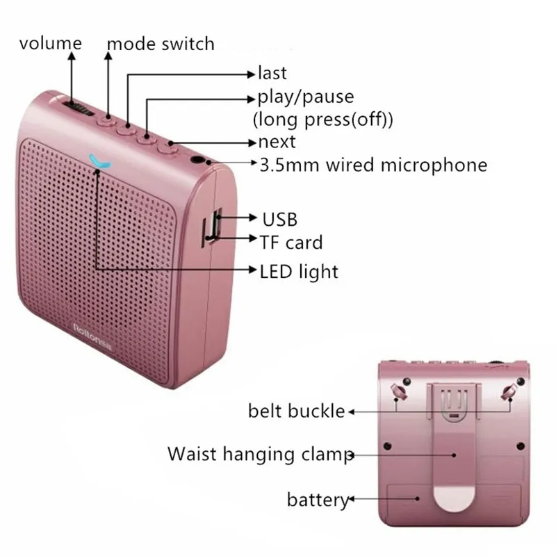 구매 Rolton 휴대용 마이크 시끄러운 스피커 미니 음성 증폭기 USB TF 카드 FM 라디오 교사 투어 가이드 프로 모션 K100