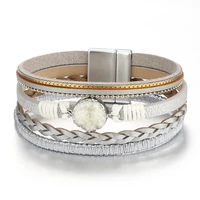 fashion trend trinket alloy woven rope leather crushed stone womens simple magnetic bracelet