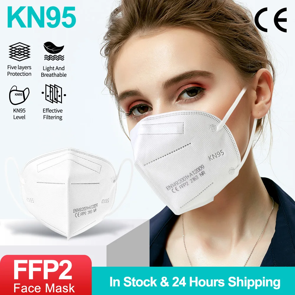 

100pcs FFP2 KN95 Mask Facial Face Mask 95% PM2.5 FFP2 CE 5 Layers Filter Breathable Health Non-Disposable Mouth Mask Mascarillas