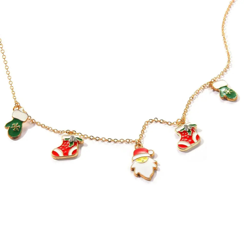 1 шт. золотые Рождественские Подвески с подвеской ожерелье носки Санта Клауса
