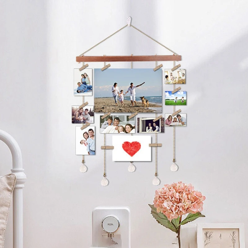 

Crystal Ball Wooden Photo Frame with Multi Photo Display with 20 Hairpins with Crystal Pendant for Home and Office