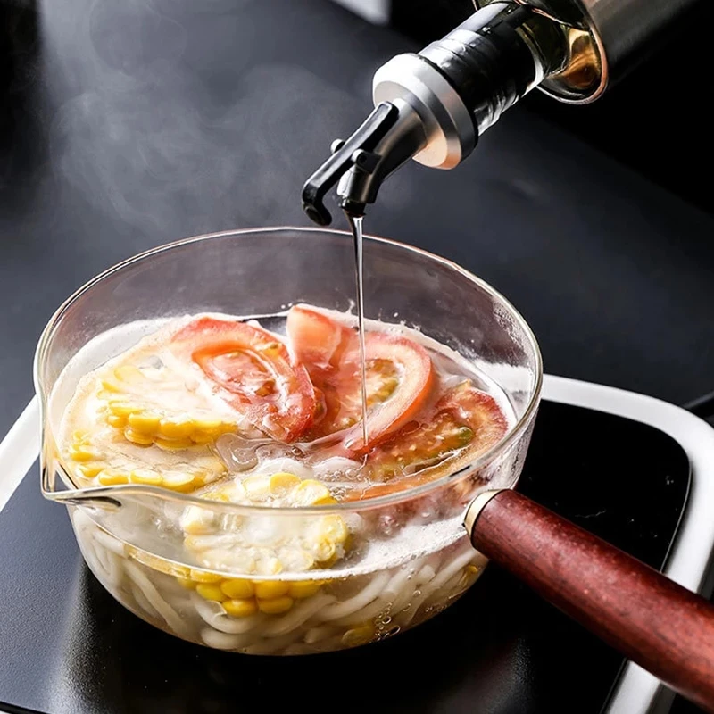 

Soup Milk Pot Pan Borosilicate Glass Cooking Small Saucepan With Wooden Handle Cooker Gas Stove Home Cookware Kitchen Gadget
