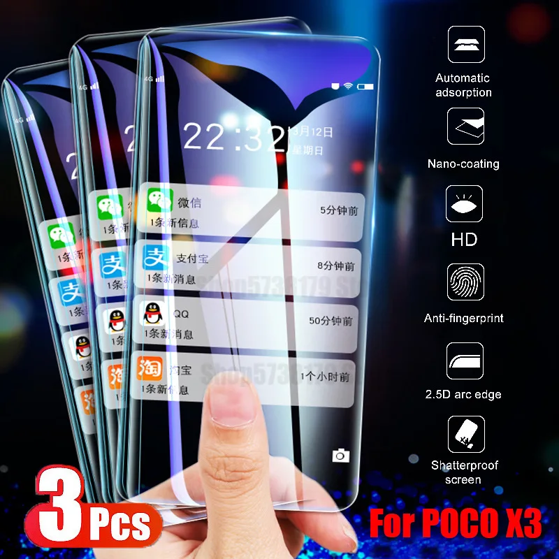 

Закаленное стекло 3 шт./лот для Xiaomi POCO X3 NFC, защита экрана, полное покрытие, стекло для Xiaomi POCO X3 NFC, защитная пленка