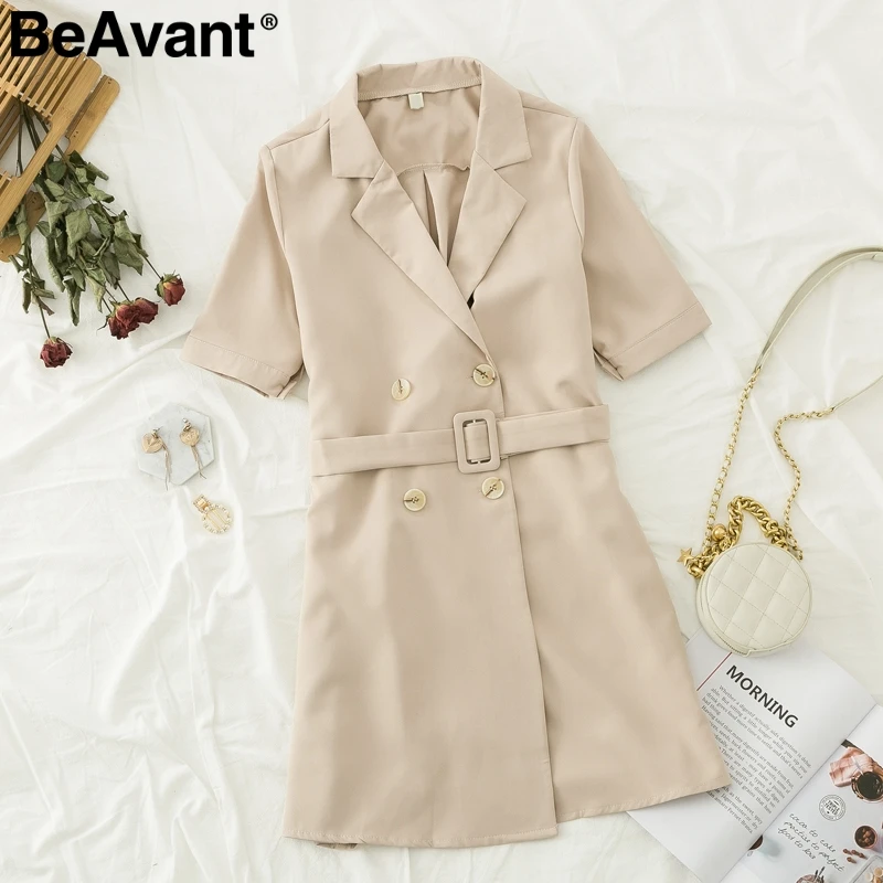 BeAvant Double breasted women blazer dress Elegant half sleeve sash belt female work dresses Chic autumn office ladies vestidos | Женская