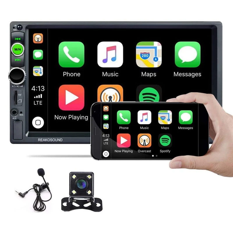 

Double Din 7 Inch Car Stereo with Carplay, Full Contact Screen Car MP5 Player Mirror Link BT FM Remote Control