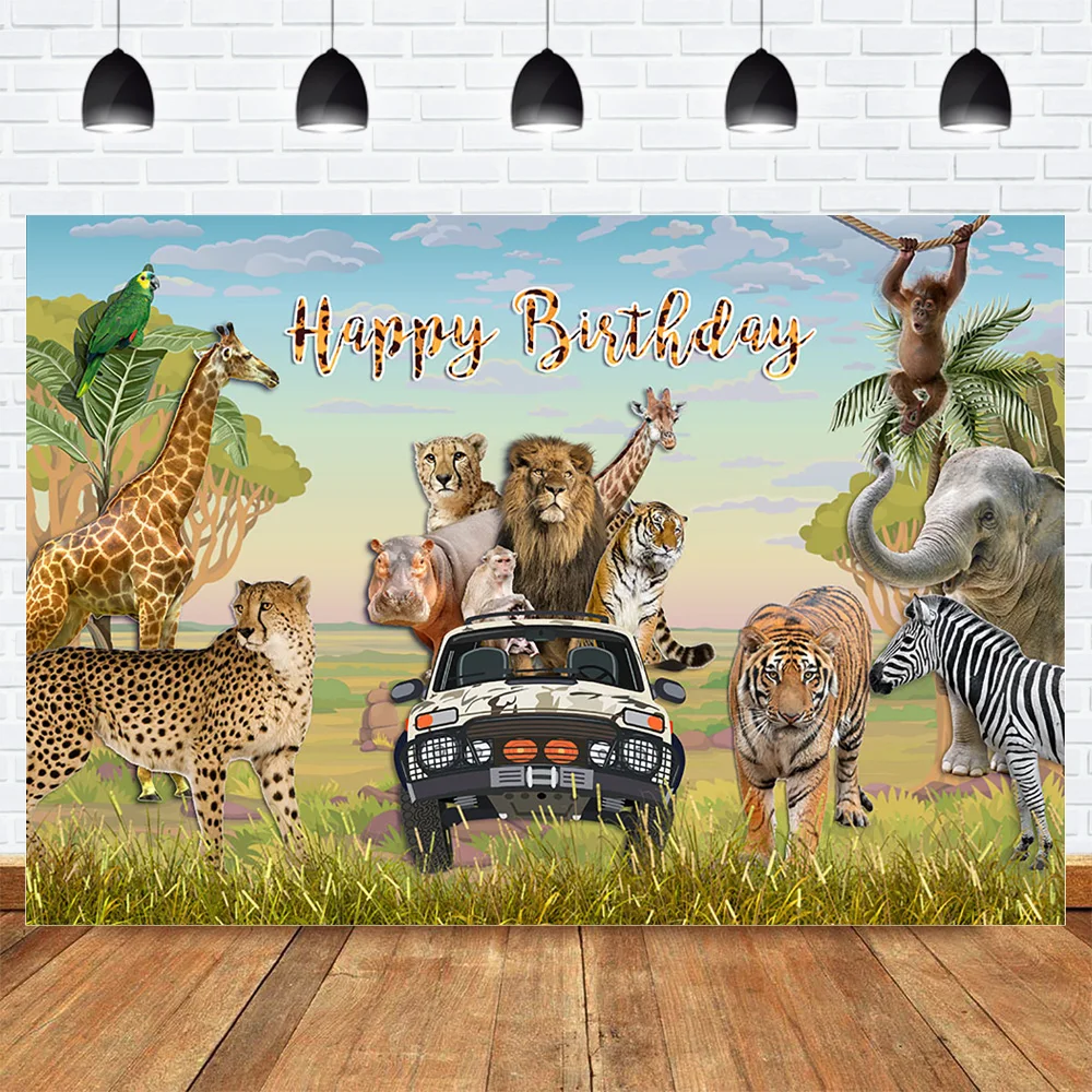 Фон для фотосъемки с изображением животных в мире на день рождения джунглей леса