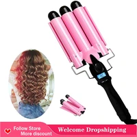 3 barrel curling iron wand 2532mm hair waver crimper hair iron lcd display dual voltage temperature adjustable hair iron